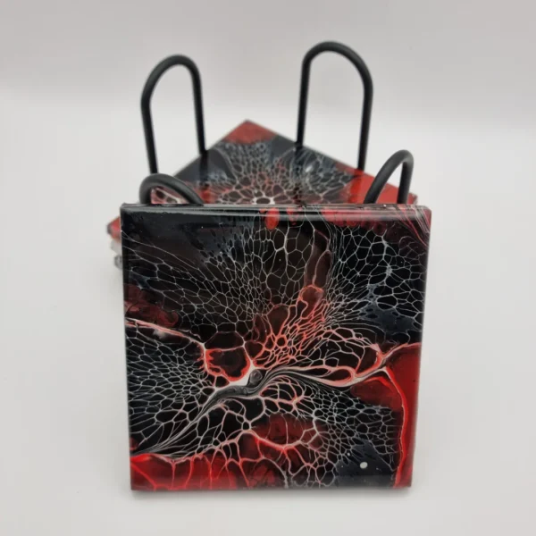 Designové podtácky (4 ks, 10 cm) + stojan | Tajemná černá s vášnivou červenou - Image 3