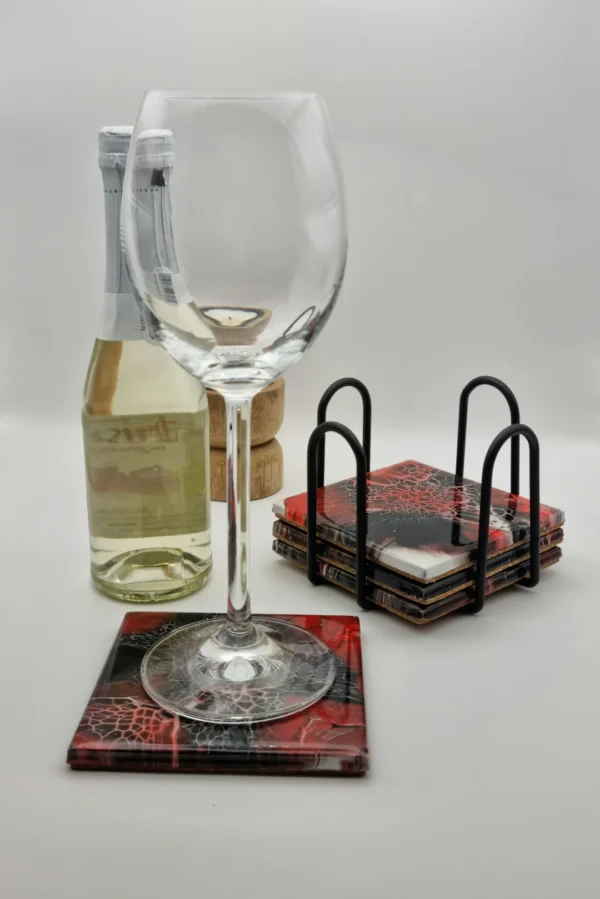 Designové podtácky (4 ks, 10 cm) + stojan | Tajemná černá s vášnivou červenou - Image 2