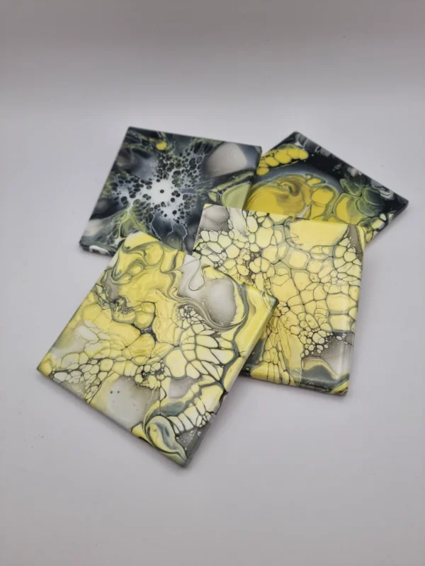 Designové podtácky ( SET 4 ks, 10 cm) | Žlutá a černá - Image 5