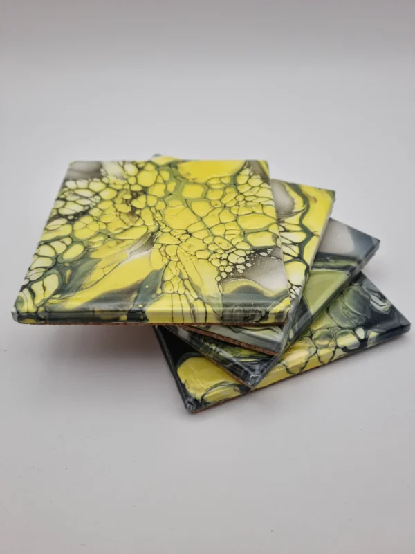 Designové podtácky ( SET 4 ks, 10 cm) | Žlutá a černá - Image 4
